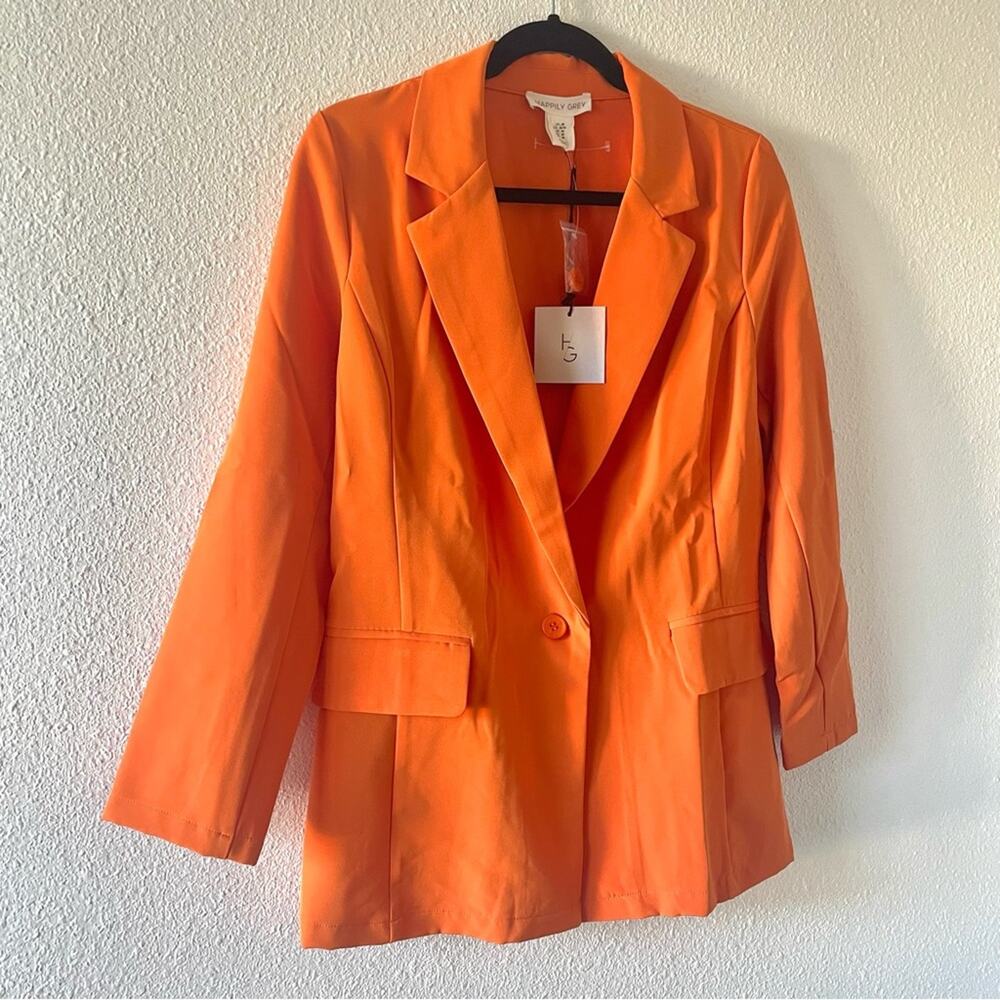 Happily Grey Blazer single button Coat NWT burnt orange faux pockets